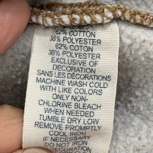 VTG Y2K American Eagle Womens Large Graphic Hoodie Pullover Tan Raw Edges Henley - Picture 15 of 15